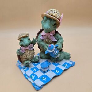 Roman Inc Turtle Figurine Mother and Baby Picnic Tea Party‎ Resin Collectible